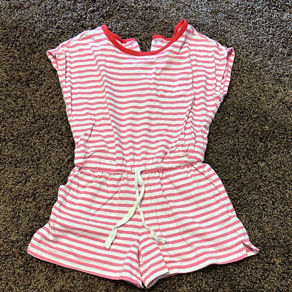 Primary Pink and White Striped Kids Romper